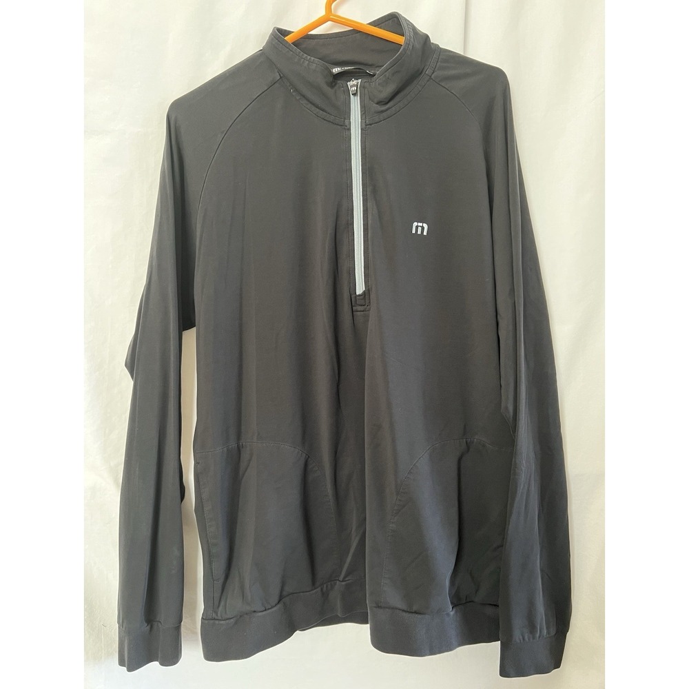 Travis Mathew Pullover Mens Black Sz Large Performance Golf ½ Zip Mock Neck‎